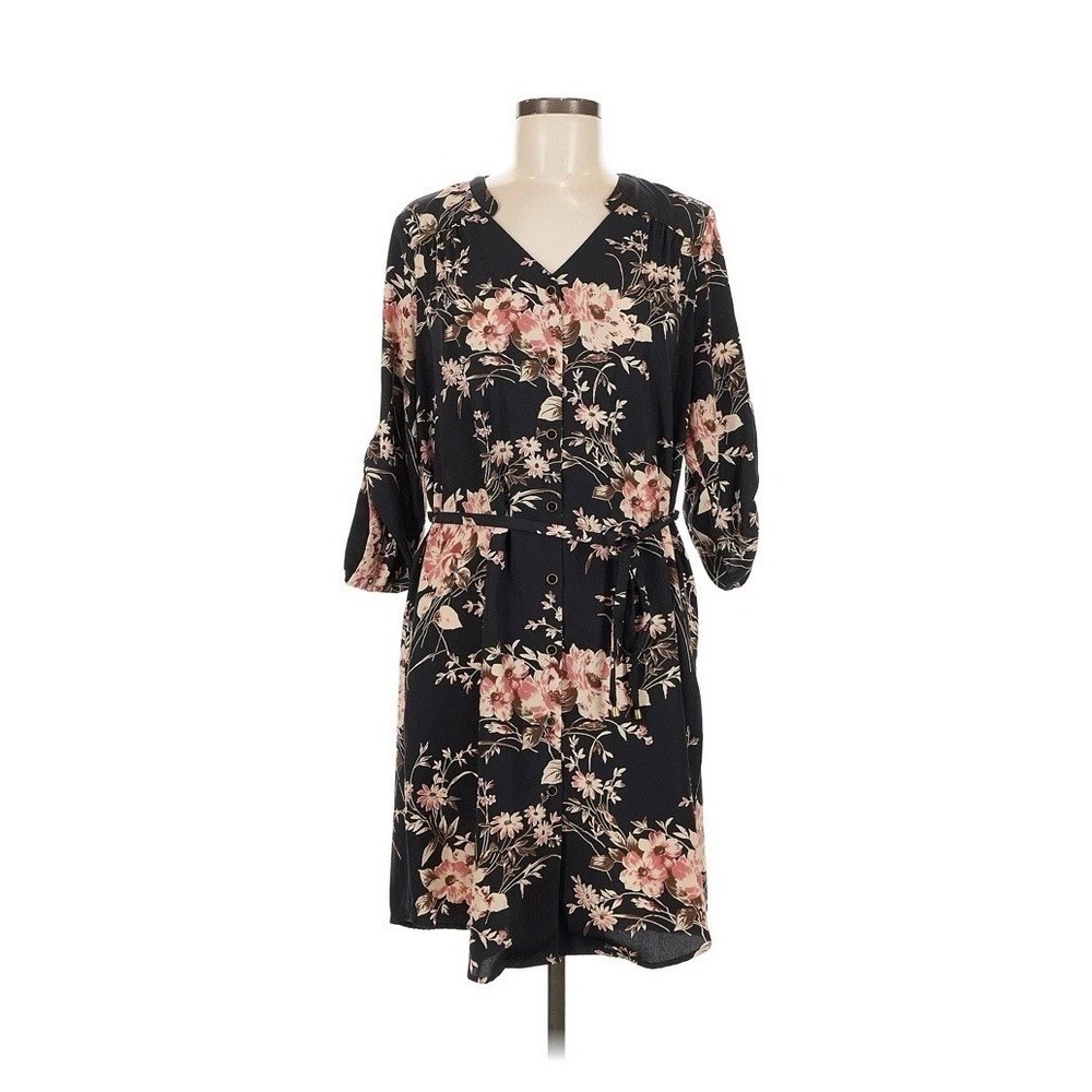 41 Hawthorn Navy & Floral Shirt Dress Sz Med Tie Waist